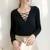 Slim Fit Lace Up V Neck Sweater