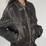 Vintage Faux Leather Bow Jacket