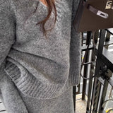 Lazy V-neck Knit Sweater Mermaid Skirt Two Piece Set