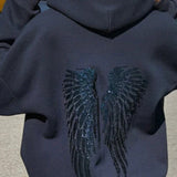 Solid Sequin Wing Graphic Relaxed Hoodie