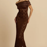 Lace See-Through Off-Shoulder Fishtail Party Dress