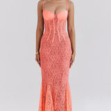 Lace Backless Spaghetti Strap Maxi Dress