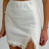 High Waist Lace Panel Slit Office Mini Skirt