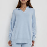 Polo Collar Knit Pullover Wide-Leg Pants Two Piece Set