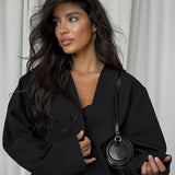 Solid V-neck Cardigan Tapered Two Piece Set