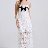 Heavy Lace 3D Embroidery Strapless Camellia Prom Dress