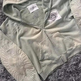 Embroidered Patch Zip Up Hoodie