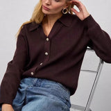 Single Button V-Neck Knit Sweater
