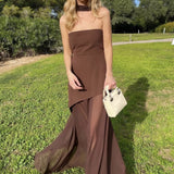 Elegant Strapless Sleeveless Maxi Dress