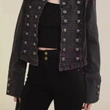 Cropped Denim Military Jacket