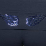 Solid Wing Sequin Embroidered Casual Pants