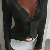 Lace Detail Long Sleeve Knit Top