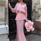Elegant Creative Street Style Solid Long Sleeve Shirtdress Two Piece Set