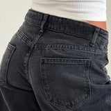 Solid Color Wide Leg Denim Jeans