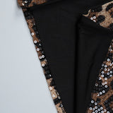 Leopard Print Lace Up Corset Sequin Midi Skirt Set