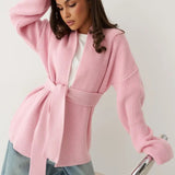 Relaxed Cozy Tie Waist Knit Cardigan