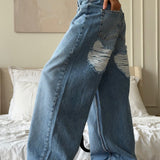 Vintage Heart Ripped Wide-Leg Jeans
