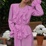 Vintage Bell Sleeve Top and Wide Leg Pants Two Piece Set