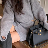 Short Fitted Knit Round Neck Slim Two Piece Set