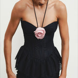 Black Lace Flower Halter Sheath Club Dress