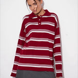 Relaxed Collared Striped Long Sleeve Blouse