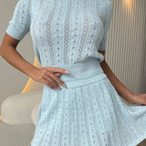 Lightweight Knit Solid Crew Neck Cutout Skirt Set