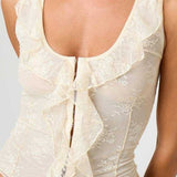 Chic Ruffle Detail Lace Up Corset Tank Top