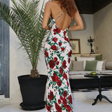 Floral Deep V Backless Maxi Dress