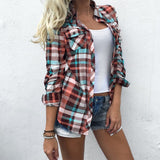 Plaid Pocket Turn-Down Collar Shirt