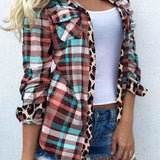 Plaid Pocket Turn-Down Collar Shirt