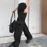 Women's mid rise fashion cargo jeans loose fit baggy jeans