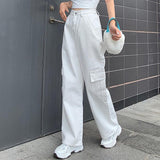 Women's mid rise fashion cargo jeans loose fit baggy jeans