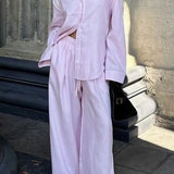 Cotton Loose Long Sleeve Shirt Pants Two Piece Set
