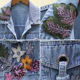 Floral Denim Embroidery Sequined Jacket