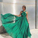 Fashion Sleeveless Green A Line Sexy Backless Prom Dresses