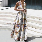 Summer Trendy Sleeveless Deep V Neck Full Length Prom Dresses