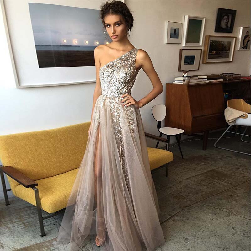 One Shoulder A Line Sexy Slim Prom Party Dresses