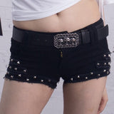Punk Skull Low Waisted Lace-up White Thin Denim Shorts Goth Rock Sexy Women Shorts