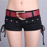 Punk Skull Low Waisted Lace-up White Thin Denim Shorts Goth Rock Sexy Women Shorts