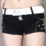 Punk Skull Low Waisted Lace-up White Thin Denim Shorts Goth Rock Sexy Women Shorts