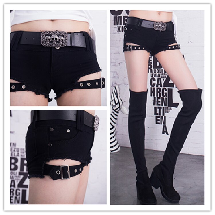 Punk Skull Low Waisted Lace-up White Thin Denim Shorts Goth Rock Sexy Women Shorts