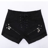 Punk Skull Low Waisted Lace-up White Thin Denim Shorts Goth Rock Sexy Women Shorts