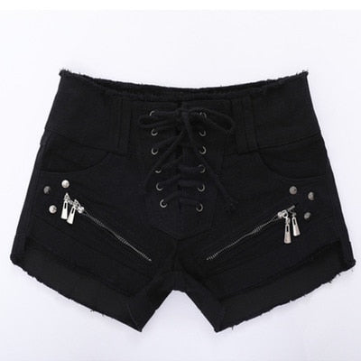 Punk Skull Low Waisted Lace-up White Thin Denim Shorts Goth Rock Sexy Women Shorts