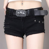 Punk Skull Low Waisted Lace-up White Thin Denim Shorts Goth Rock Sexy Women Shorts