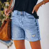 Women Casual Loose Elastic High Waist Wide Leg Straight Short Jeans Streetwear