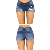 Women's low rise cuffed denim shorts distressed ripped jeans shorts