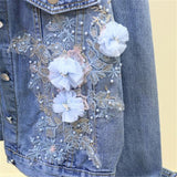 Flower Pearl Ripped Denim Jacket