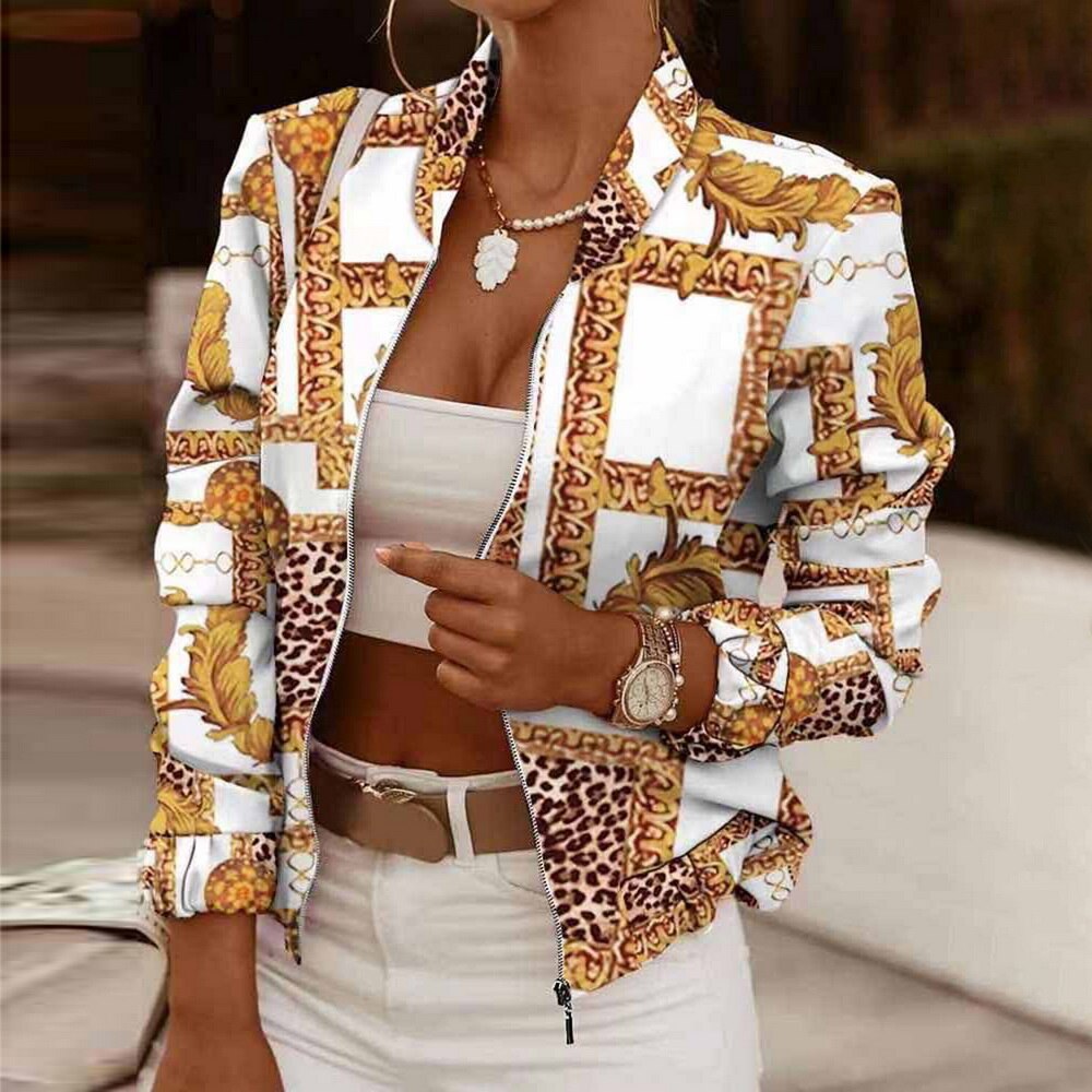 Flower Print Long Sleeve Bomber Jacket