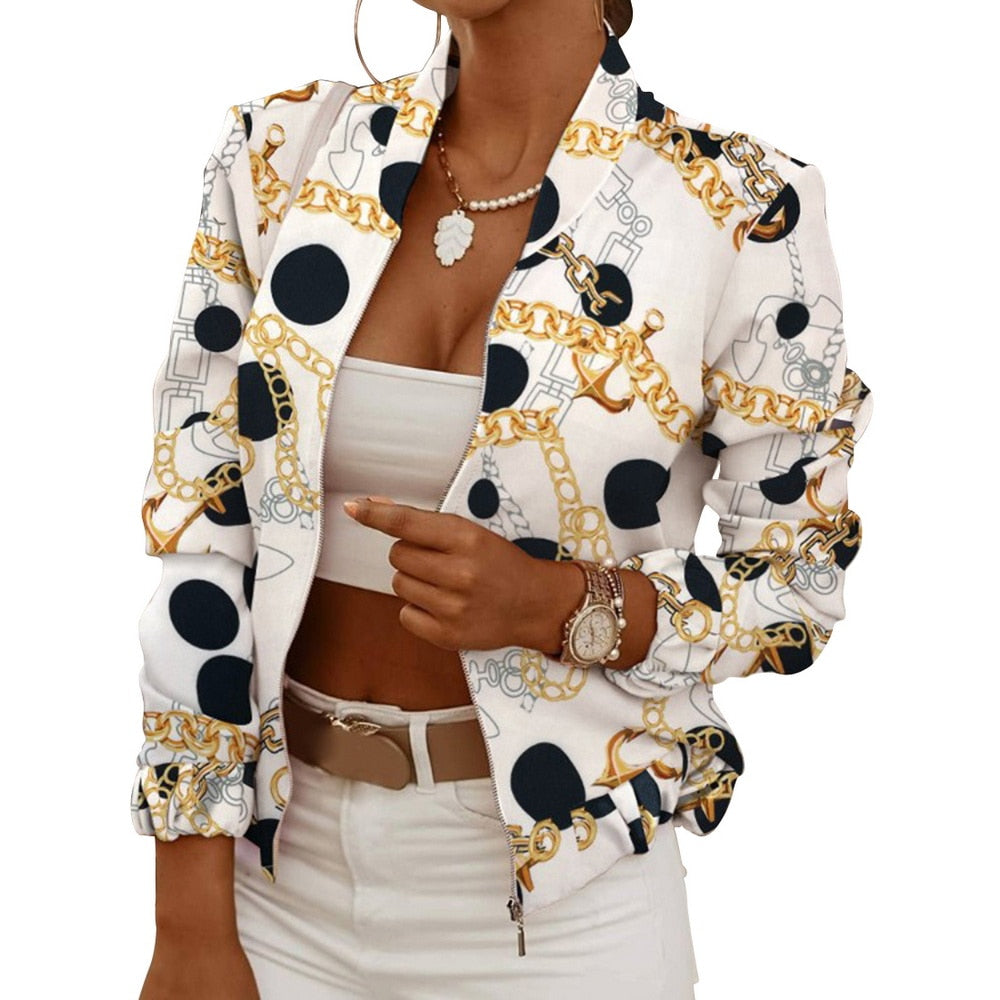 Flower Print Long Sleeve Bomber Jacket