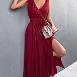 Sleeveless V Neck Long Party Dress